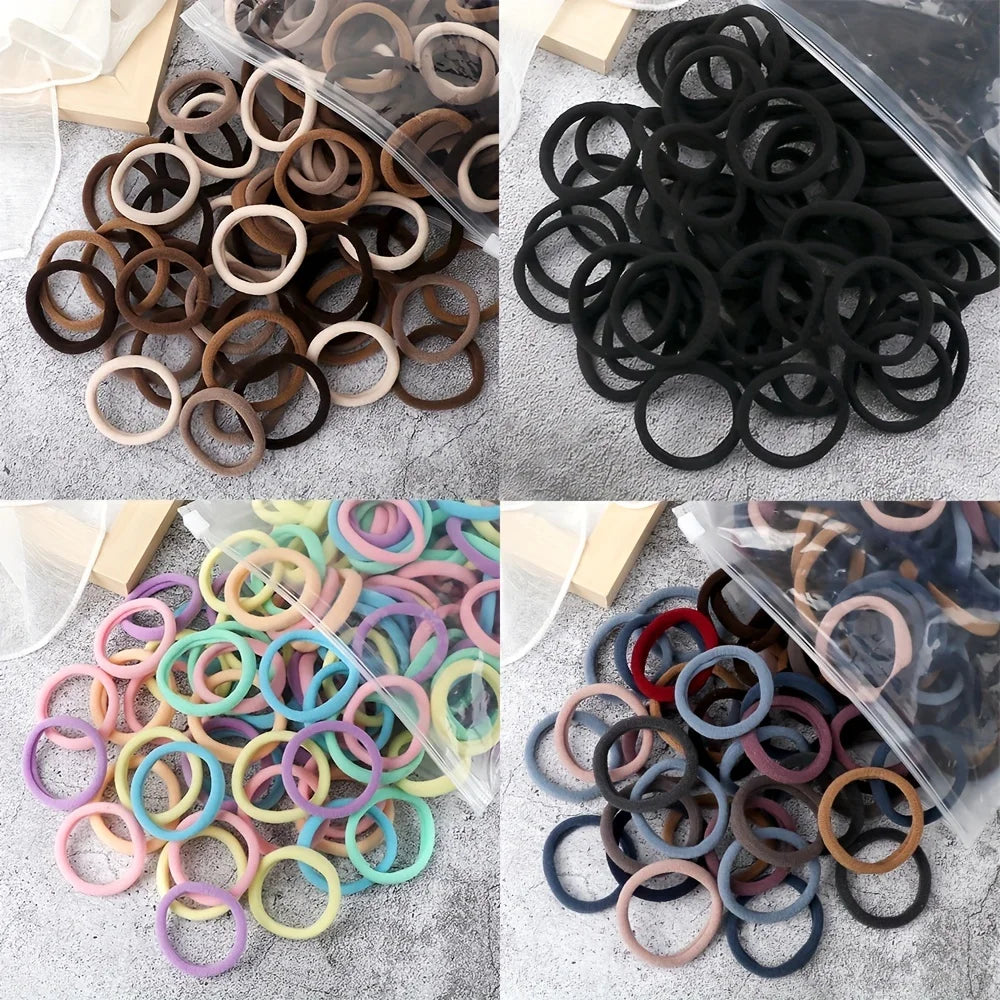50/100/200pcs Women Girl Mixed Colors Hair Bands Basic Hair Ties Elastic Headband Simple Hair  Accessories Ponytail Holder