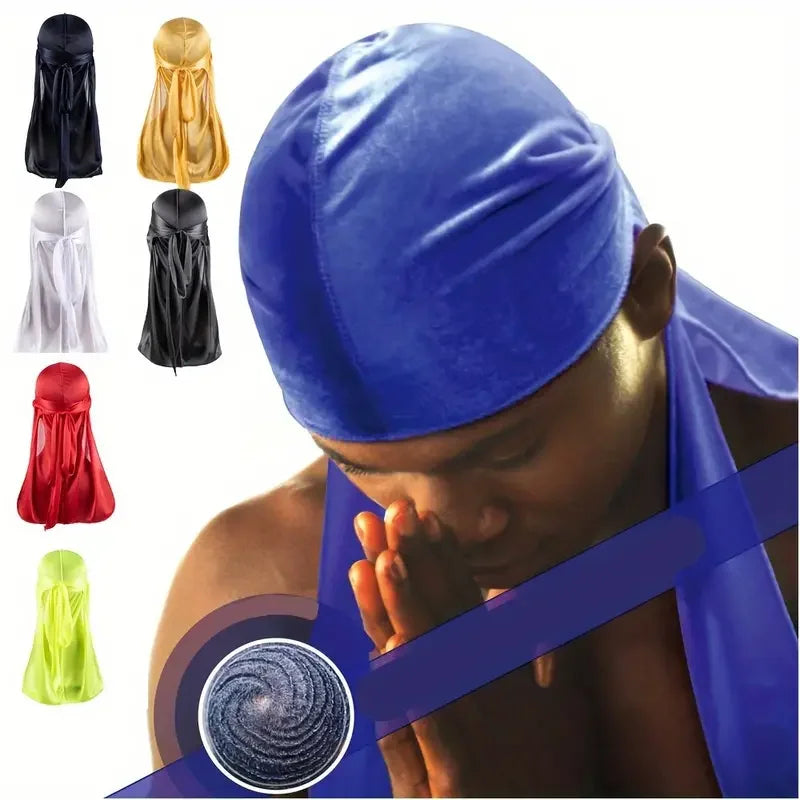 Men's Silky Turban Head Wrap Hat Wig For Men Women Satin Couple Biker