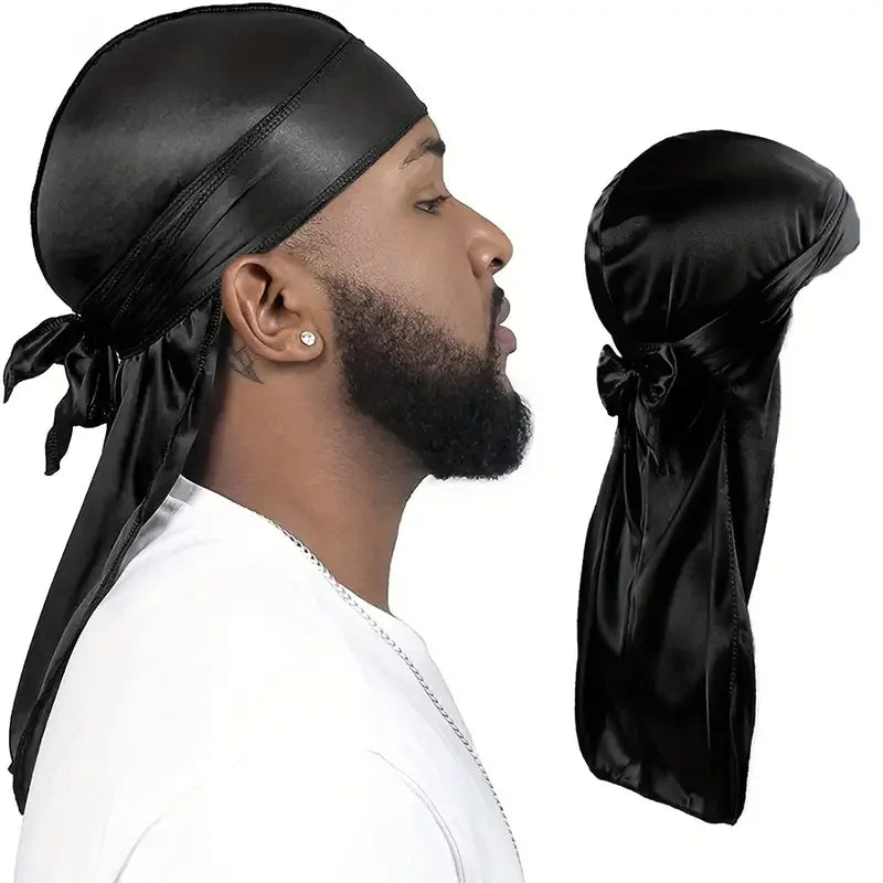 Men's Silky Turban Head Wrap Hat Wig For Men Women Satin Couple Biker
