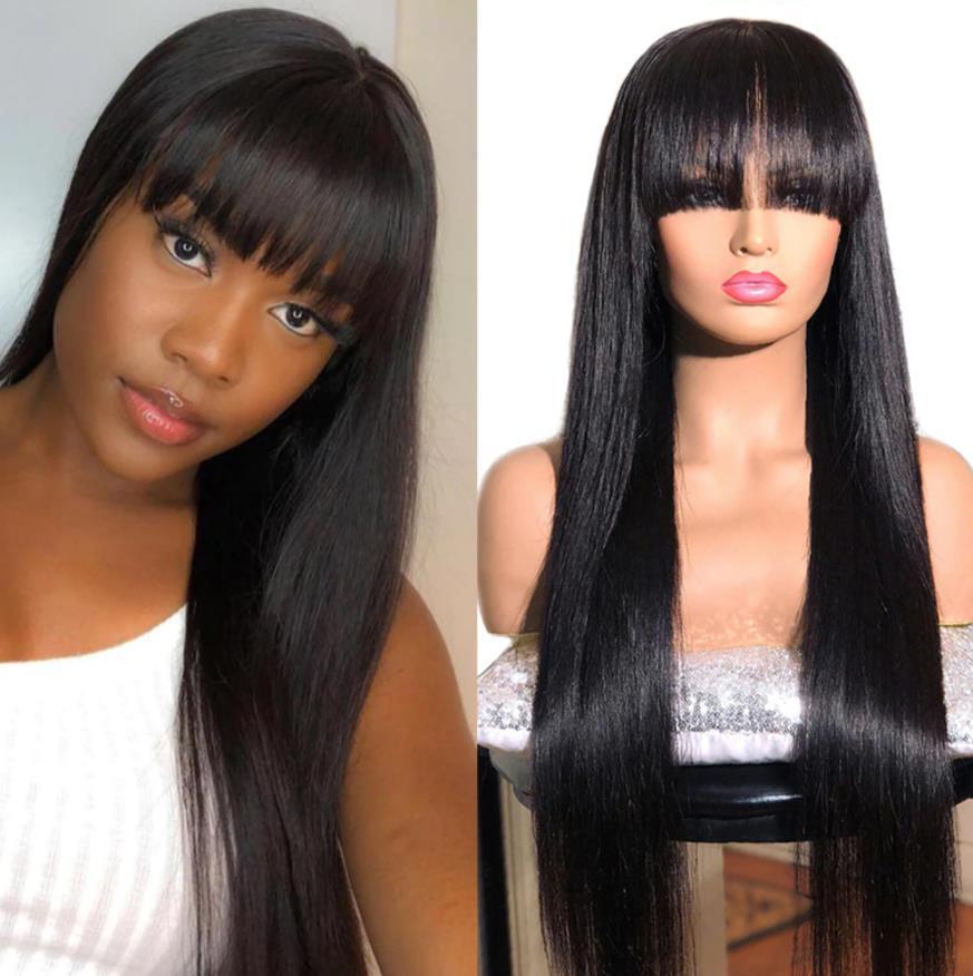 Natural Long Straight Hair Fashion Natural Bangs Net Red Medium Long